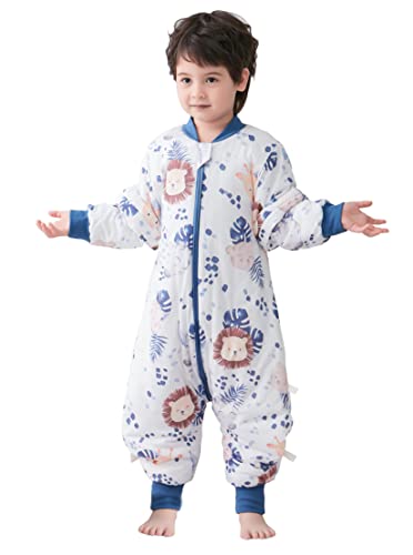 Chilsuessy Baby Winter Schlafsack 3.5 Tog Babyschlafsack mit Füssen Strampler warm wattiert Schlafsäcke mit abnehmbar Ärmel Schlafanzug Kinder Schlafsack, Süßer Löwe/3.5 Tog, XL/Baby Höhe 105-115cm Cover
