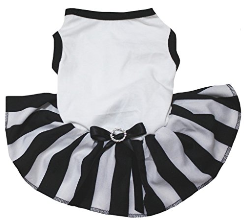 Petitebella Plain White Shirt Black White Striped Tutu Puppy Dog Dress (Small) Petitebella Plain White Shirt Black White Striped Tutu Puppy Dog Dress (Small)