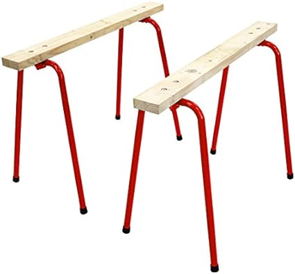 Amazon ソーホース 折りたたみ 赤 2台1組 工作台 作業台 天板幅約900mm 天板奥行約92mm 高さ約640mm 耐荷重約50kg Diy 日曜大工 裁断 切断 簡易作業台 木工作業台 作業馬 作業机 ワークテーブル テーブル コンパクト 折り畳み ホビー レッド Sawhorset07red 作業台