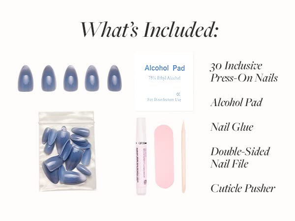 Miniatura 4 de Glamnetic Uñas a presión - Baby Blues  Uñas cortas almendra, azul pastel con un fascinante acabado metálico  15 tamaños - Kit de 30 uñas con