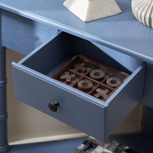 Image of SAFAVIEH Furniture - Gomez 1-Drawer Corner Table - Blue - Solid Wood - Classic Corner Storage Design - Ideal for Entryway, Living Room, Home Office, 33.1 inch W x 17.3 inch D x 28 inch H (AMH5709H)
