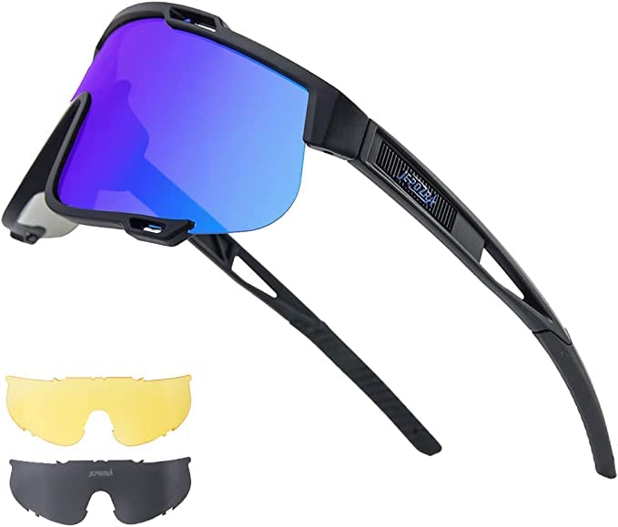 JEPOZRA Polarized Cycling Glasses with 3 Interchangeable Lenses,Riding Glasses Baseball Running Ski Sports Sunglasses