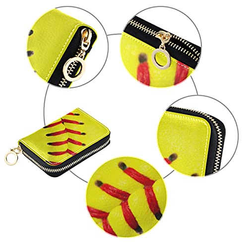 OTVEE Yellow Softball Credit Card Holder Case Leather Printed Zipper ID Card Case Wallet Small RIFD Blocking Wallet for Women Girls3
