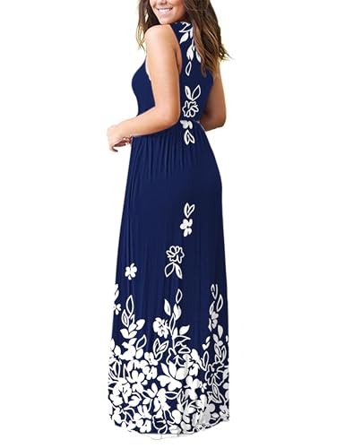 Image of AUSELILY Women's Summer Sleeveless Loose Plain Casual Long Maxi Dresses | Year Round wear solid floral print, Casual daily wear, Empire waist, Floor length, Side pockets New