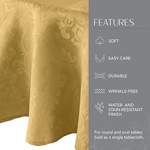 Elrene Damask Tablecloth, Polyester, Gold, 90" (Round), 90 inch (Round) - Image 3