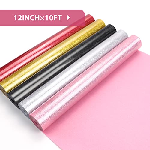 Image of HTVRONT Pink Glitter Heat Transfer Vinyl - 12 inch x 10ft Pink Glitter Iron on Vinyl for Shirts, Glitter HTV Vinyl Rolls for Heat Vinyl Design