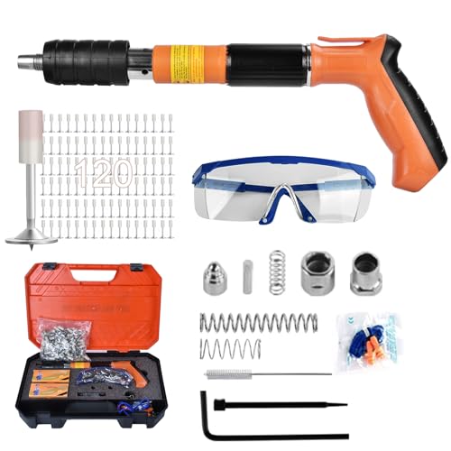 Pistola de Clavos Manual Clavadora Hormigon Pistola tiradores ranura con 120Clavos deAcero Redondos Ajustable 5Velocidades Pistola Clavos Nail Gun con Silenciador clavadora pistola Pared Herramientas