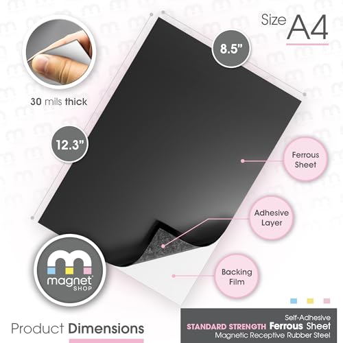 Image of TMS Magnet Receptive Sheets with Adhesive Backing for Craft and Magnetic Miniatures Storage | Flexible Rubber Sheet Metal | 5 Pack, 30 mil Thick, 8.5 inch x 12.3 inch | Fits Inside US Really Useful Box