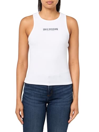True Religion Women's Crystal Goddess Rib Tank Top | Optic White