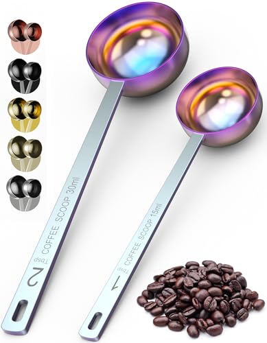 Orblue Premium Coffee Scoop Set - 1 Tbsp (15ml) & 2 Tbsp (30ml) Measuring Tablespoon - Stainless Steel Coffee Measuring Spoon and Scooper with Long Handles - Pack of 2, Multicolored