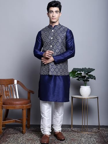 Image of Maple Clothing Men's Nehru Jacket Indian Traditional Vest Brocade Waistcoat Bandhgala Festive Wedding Outfit