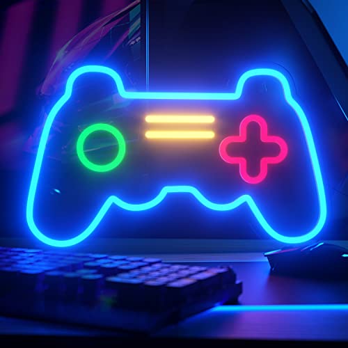 Koicaxy Neon Sign, Game Controller Shaped Neon Signs for Game Room Decor, Acrylic LED Neon Lights Battery or USB Powered Light Up Neon Sign for Bedroom, Kids Room, Living Room Decoration