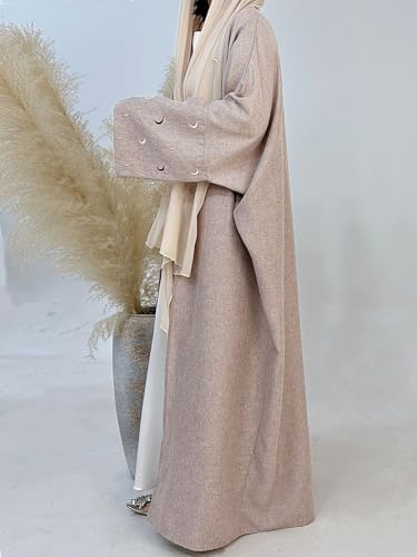 Image of Women's Batwing Sleeve Open Front Kimono Abaya Embroidery Moroccan Kaftan Cardigan