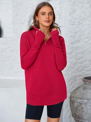 Image of PRETTYGARDEN Womens Long Sleeve Quarter Zip Pullover Sweater