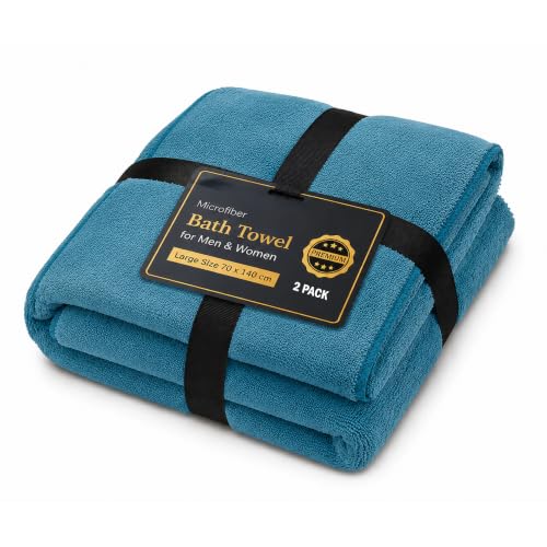 Image of JD FRESH Pack 2 Microfiber Bath Towel for Men & Women, Large Size 70 x 140 cm, 400 GSM Quick Dry Soft Bathing Towel, Bathroom, Shower & Swimming Use- Aqua Blue