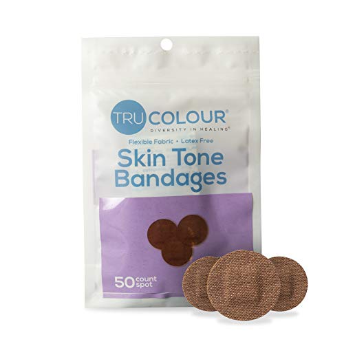 Tru-Colour Skin Tone Spot Bandages Resealable Bag (50 Count) - Flexible Waterproof PFAS-Free Adhesive Strips Help Protect Blisters Pimples Pokes - Dark Brown