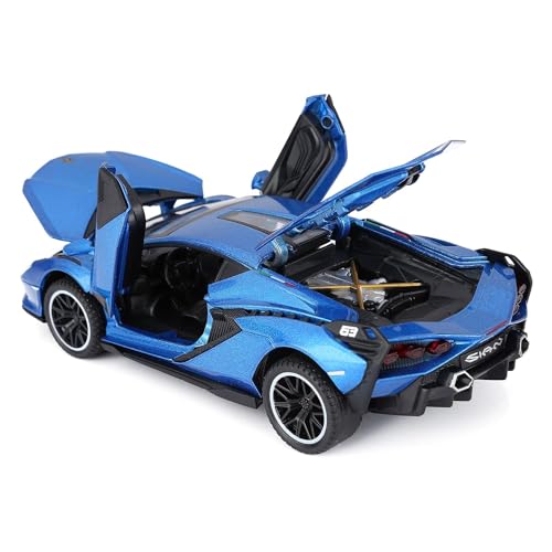 Image of 1 /24 Big Lamborghini SIAN Toy Car Metal Pull Back Diecast Car with Openable Door and Sound Light, Gifts Toys for Kids (Blue)