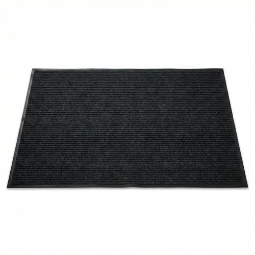 Image of Restaurantware-Comfy Feet 60 x 36 Inch No-Slip Floor Mat, 1 Ribbed Carpet Utility Mat - Indoor and Outdoor, For Homes Or Offices, Black Polyester Fibers Entry Mat, Vinyl Backing, Easy To Clean