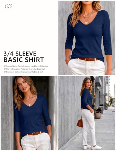 Image of Meetrendi Women's 3 /4 Sleeve Scoop Neck T-Shirt Cotton Blend Slim Fit Basic Tee Casual Spring Top 2026