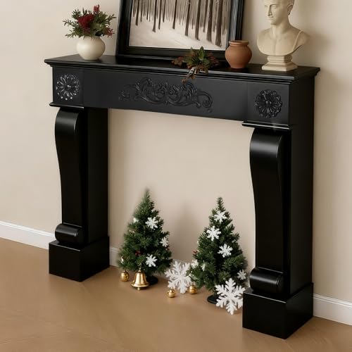Image of HOMEDIARY Rustic Black Freestanding Fireplace Mantel, Modern Painted Fireplace Surround with Mantel for Living Room, Grade A MDF Mantel Surrounds with Legs for Home Decor /Wall Decor, Anti-Tipping
