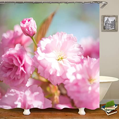 Rideau de douche 180x200 polyester rose fleuri avec anneaux - 2