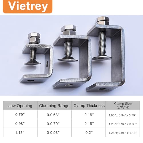 Image of Stainless Steel C Clamps, Mini Tiger Clamp Set for Mounting, Heavy Duty Metal U Clamps, Small Desk G-Clamp with 0.79 Inch Stable Wide Jaw Opening for Metal Working Woodworking Welding Building (4pcs)