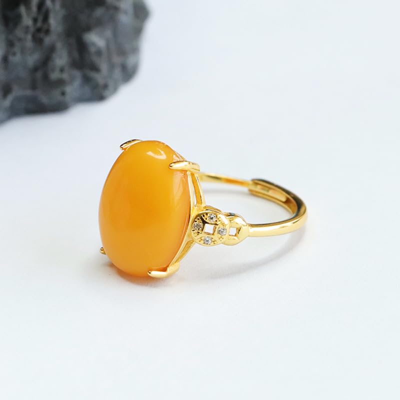 Bague en argent S925 ouverte et ajustable avec cabochon cire d'abeille mode