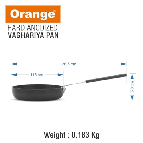 Image of Orange Hard Anodised Tadka /Vaghariya Pan 115 mm | 2.6mm Thick | Cool Touch Silicone Handle | Stable Base | Spice Seasoning,Frying & Roasting | Gas Stove Compatible | 1 Year Warranty