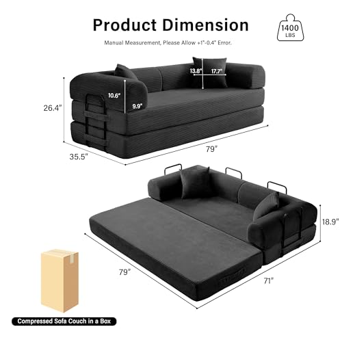 79" Convertible Sofa Bed, Boneless Sleeper Futon Couch for Living Room - image 3