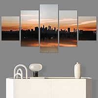 SIGNWIN 5 Panel Canvas Wall Art Cityscape Sunset for Home Decorations Ready to Hang - 60
