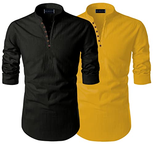 Image of Men's Trendy Short Kurta Shirt | Mandarin Collar Full Sleeve Cotton Ethnic Wear | Regular Fit Traditional Indian Apparel | Casual Festive Party Function Clothing