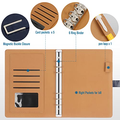 Colacoo A5 Notebook Binder,A5 Pu Leather Binder 6 Ring Planner Loose Leaf Personal Organizer Binder Cover With Magnetic Buckle Closure For A5 Filler Paper,Binder Pockets,Refillable Inserts-Dark Blue #TOP1