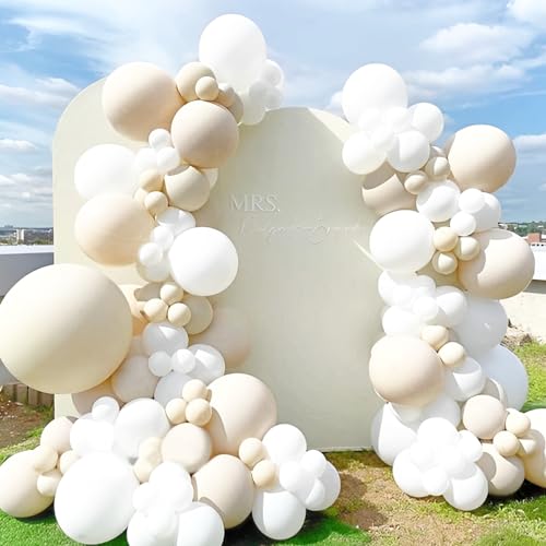 Image of Voircoloria White Sand Balloons, 66pack 12inch Sand White Latex Party Balloons for Wedding, Bridal, Baby Shower, Birthday, Graduation, Anniversary, Bachelorette, Engagement Party Decorations