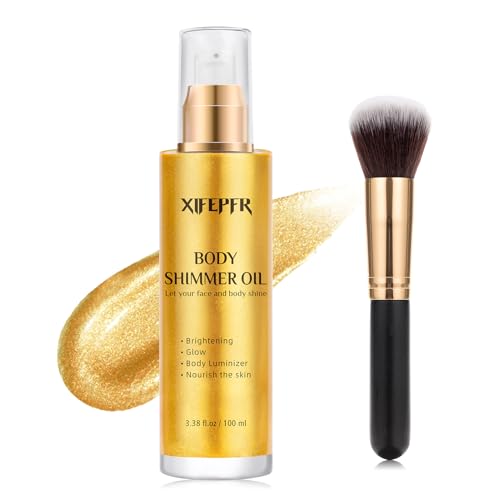 XIFEPFR Body Shimmer Oil, Gold Face Brighten Body Luminizer Highlighter Liquid Illuminator...