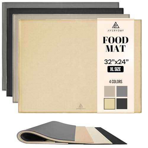 AVERYDAY 32x24 Silicone Dog Water Bowl Mat Fits Multi Cat Feeding Stations, 0.63" High Edge XL Waterproof Rubber Pet Dog Cat Food Bowl Mat/Tray for Floor & Dog Bowls to Protect Wooden Floor