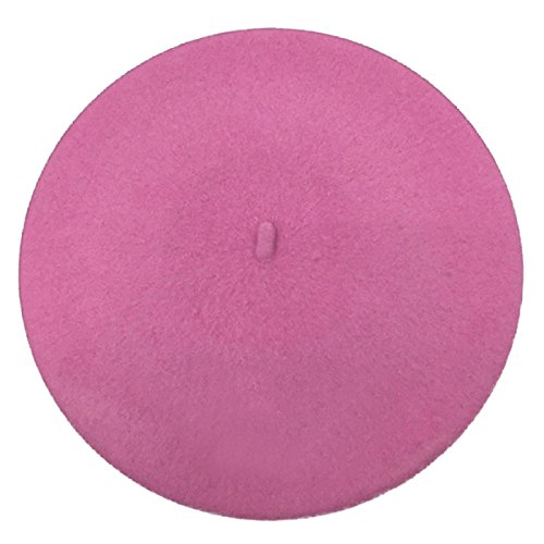 ICSTH French Beret - Wool Solid Color Womens Beanie Cap Hat (One Size Pink)