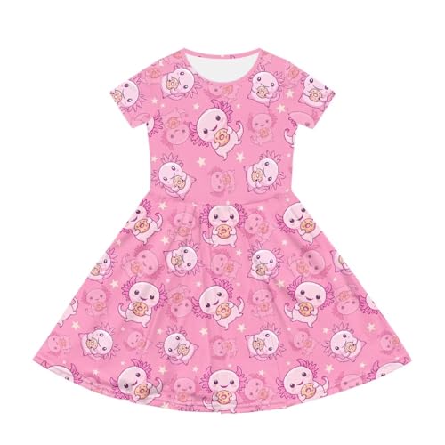Image of Girls Dress with Pockets Basic Short Sleeve High Waist Swing Skater Dress School Party Dress for Kids
