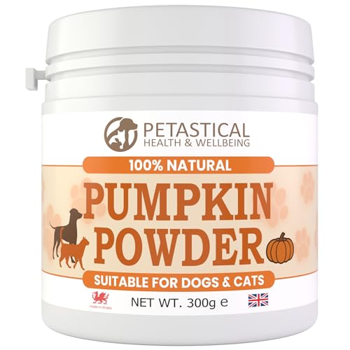 Petastical Pumpkin Powder for Dogs & Cats, 100% Natural Fibre Food Topper and Tasty Treat Rich in Prebiotics for Digestive Gut Health, Loose Stools, Made in UK (300g)