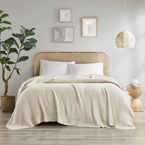 Image of INK+IVY Bree Knit Throw Blanket for Bed, Sofa, and Couch, Lightweight, Breathable, Soft & Cozy Summer Blanket, Twin (66 in x 90 in), Ivory