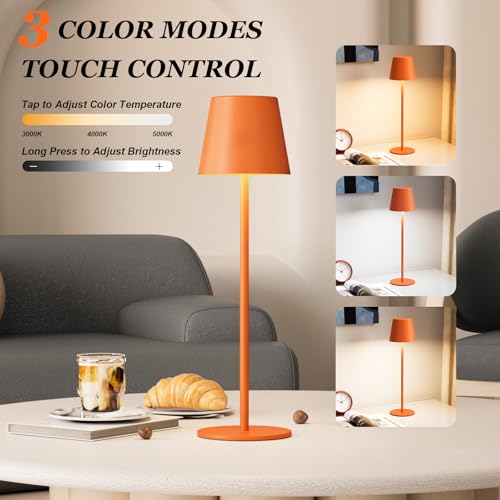 Image of Kakanuo Cordless Table Lamp Rechargeable Orange - KK 2 Pack 5000mAH Battery Operated Lamp for Counter, 3 Color Stepless Dimming Wireless Lamp for Dining Kitchen, Outdoor Patio, Touch Control