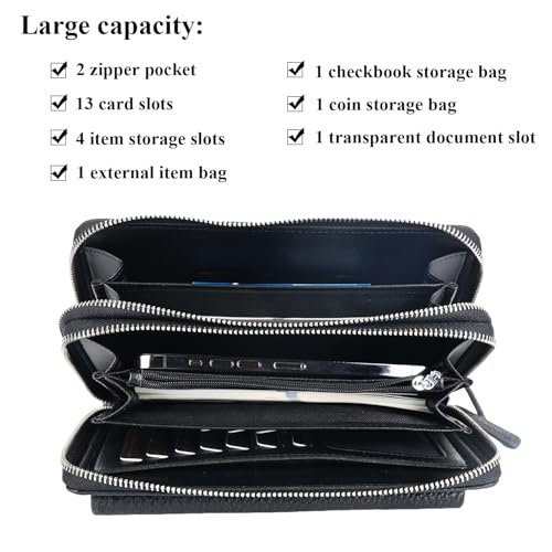 Men Clutch Bags Genuine Leather Double Zipper Wallet Large Capacity Purse Business Card Organizer Handbag Travel Bag4