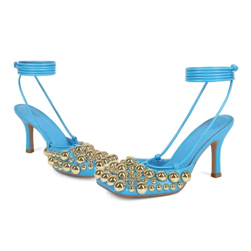 Image of Saint Leia Women's 4IN High Heel Sandals Nude Stiletto Pumps with Gold Silver Pearls Heels for Weddings Parties and Evening Wear