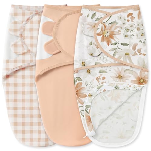 Image of Unnivoll Baby Swaddles for Newborns with Zipper, 100% Cotton Newborn Swaddle Sack, 3 Pack Baby Swaddles 0-3 Months Swaddle Sleep Sack for Newborn Baby Boy Girl Orange Flower