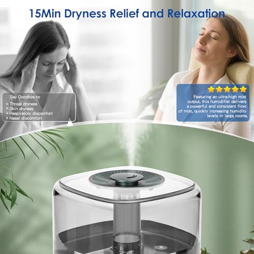 Humidificateur d'air pour chambre à coucher, 5 l, à ultrasons, 28 dB, silencieux, avec buse rotative à 360°, augmentation de l'humidité pour chambre d'enfant, bureau, plantes de bébé, vert – Image 7