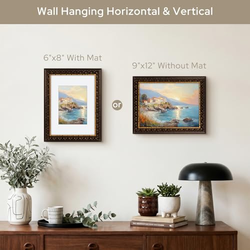 Image of Golden State Art, 9X12 Ornate Finish Photo Frame With White Mat for 6X8 Picture & Real Glass, Color: Dark Brown With Gold