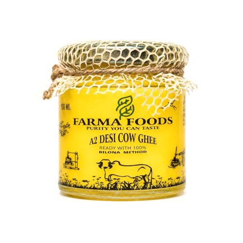 Image of FARMA FOODS A2 Desi Cow Ghee | Bilona Method Hand Churned | Traditional Pure Natural Ghee | No Preservatives | Farm Fresh Taste | Everyday Cooking Nutrition (100ml)