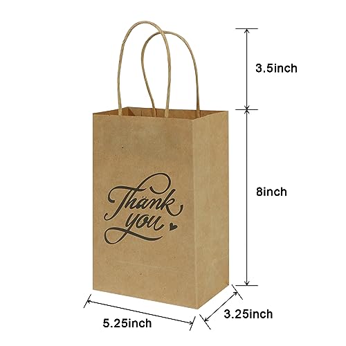 Image of bagmad 100pack 5.25x3.25x8 inch Brown Small Paper Bags with Handles Bulk, Gift Paper Bags, Kraft Birthday Party Favors Grocery Retail Shopping Bags, Craft Bags Takeouts Business (Thank You-Brown)