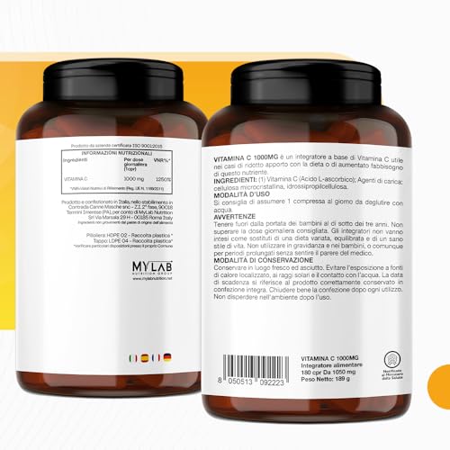 Vitamina C 1000Mg, 180 Compresse Vegan, 6 Mesi Di Fornitura -Integratore Vitamina C Pura Da Acido Acorbico - Difese Immunitarie, Contro Stanchezza Ed Affaticamento - 5