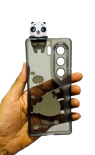 Image of Charvi Cute Panda Case for Tecno Camon 40 Pro 5G, Cartoon Design with 3D Panda Topper, Translucent Grey | Protective Cover with Camera Lens