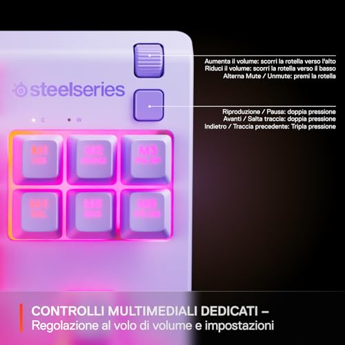 Apex 3 TKL - Tastiera Gaming Lavanda - Fattore di forma compatto senza tastierino - Illuminazione RGB a 8 zone - Resiste ad acqua e polvere - Switch da gaming super silenziosi - US QWERTY - Tastiera gaming - Immagine 5